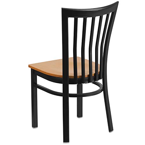Image of Flash Furniture 2 Pk. HERCULES Series Black School House Back Metal Restaurant Chair - Natural Wood Seat