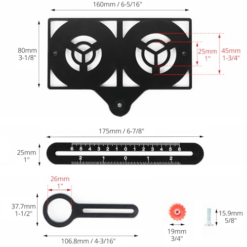 QWORK® Template Tool, 12 Sides Winkelschablone Multi Winkel Lineal mit Tile Positioning Aperture für Architekt Fliesen Tischler Holzarbeiten Plasterer