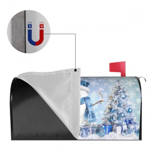 Image of Winter Snowman Mailbox Cover Magnetic 25.5 inchx21 inch Oversize Blue Christmas Tree Balls Xmas Snowflakes Mailbox Wrap Post Cover Decor for Yard Garden Home Outdoor Holiday New Year