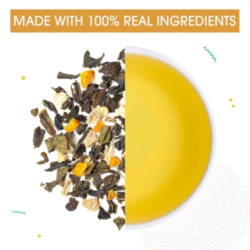 Teabox Organic Turmeric Ginger Tulsi Green Tea Loose Leaves100 Grams|For Immunity Boosting, Digestion And Sore Throat|100% Whole Leaf Tea, 0% Bitterness