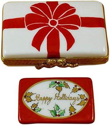 Caja de regalo con lazo rojo Happy Holidays Franceses cajas de limoges figuras de porcelana coleccionables regalos