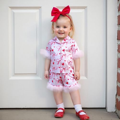 fyclemt Toddler Baby Girls Summer Silk Pjs Feather Trim Short Sleeve Shirt Shorts Satin Pajama Set Pjs Sleepwear Nightgown2