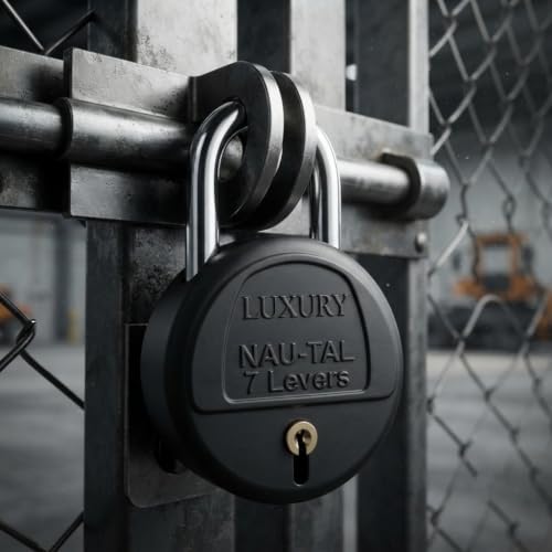 Image of Luxury Nau-tal Round Lock 50mm 5 Padlock with 6 Same Keys 7 Steel Levers Double Locking, Shackle Lock and Keys for Home Door Shutter Shop Office Main Gate Matt Black Finish Pack of 5