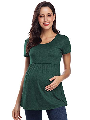 Preisvergleich Produktbild Love2Mi Damen Schwangerschafts Kurzarm Tshirt Umstandstops A-Line Lose Casual Umstandsshirts Sommer, Dunkelgrün, S