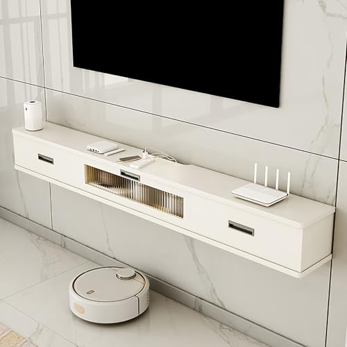 Soporte de TV plano de pared con centro de entretenimiento, cajones Cnsle y Strage para múltiples dispositivos, estantería Mdern para Living Rm y Bedrm, diseño que ahorra espacio