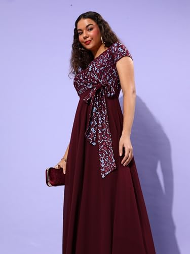 Image of Miss Chase Women's Round Neck Cap Sleeves Lace Knee -Long Skater Dress