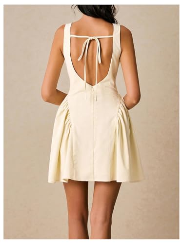MakeMeChic Women's Open Back Dress Button Sleeveless A Line Business Short Dresses3