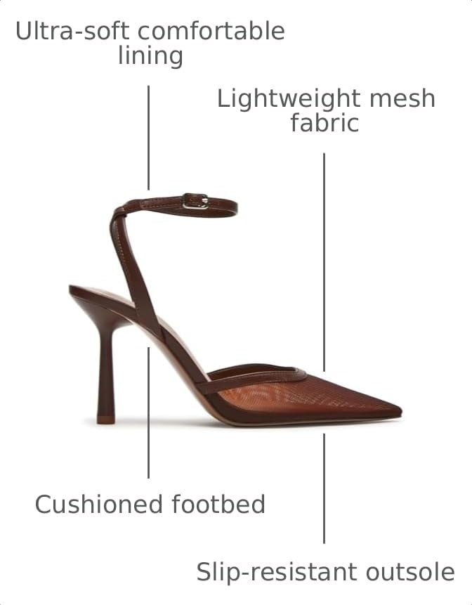 Image of Mesh Kitten Heels for Women Pointed Closed Toe Mule Heeled Sandals Sexy Slip On Dress Pumps