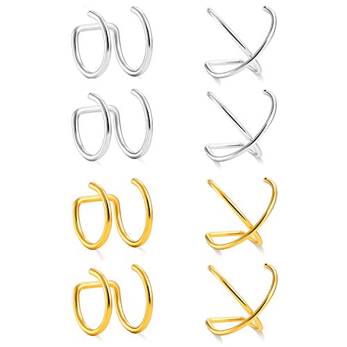 Senxido 4-10 Pairs Stainless Steel Ear Cuff Helix Cartilage Clip On Wrap Earrings Fake Nose Ring Non-Piercing Adjustable for Women