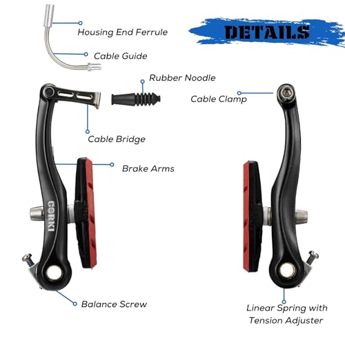 Corki Cycles Linear Mountain Bike V-Brake Set Front and Rear 2 works - 70mm Brake Pads (Black & Red), normal - Image 3