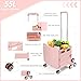 Foldable Utility Cart with Stair Climbing Wheels,Collapsible Rolling Crate with Magnetic Lid Telescopic Cover,Telescoping Handle,360° Rotate Wheel Hand Cart for Teacher Shopping Moving Grocery(Pink)