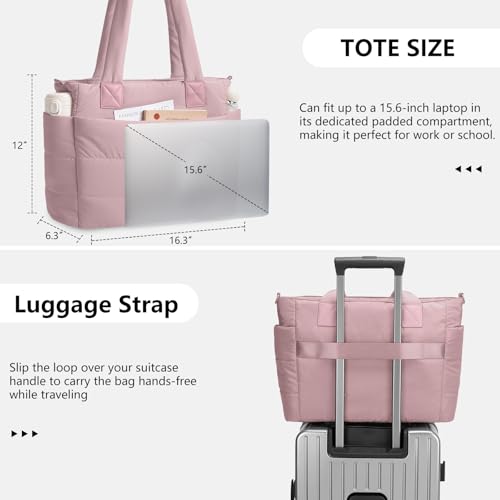 Image of Puffer Tote Bag for Women Quilted Nurse Bag Lightweight Work Bag for Teacher Travel Handbag with Multiple Pockets
