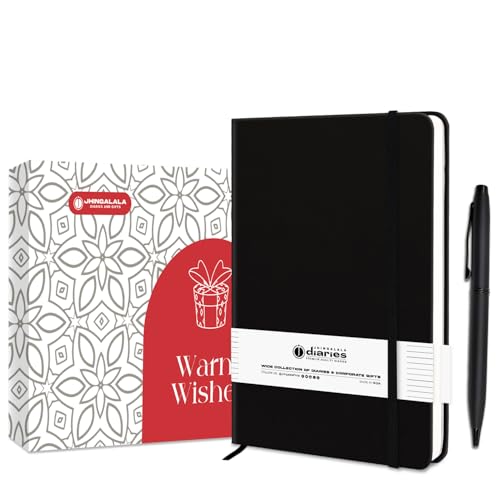 Image of Jhingalala A5 Leather Cover Hardbound Undated Journal Notebook with Pen Combo Gift | 80 GSM Premium Non-Bleeding Paper | Diary with Pen | Ideal Corporate, Diwali & New Year Gift (Black)
