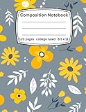 Composition Notebook College Ruled: Yellow and White Floral Illustration -Daisy Flowers Notebook 120 pages- 8.5 x 11-School Notebook for Teens, Teachers and Students