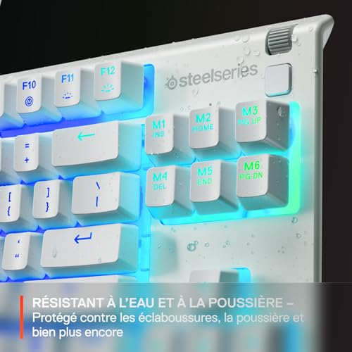 SteelSeries Apex 3 TKL Blanc Clavier Gaming RGB - Format Compact sans pavé numérique - Illumination RGB sur 8 Zones - Résistant à l’Eau et à la poussière - Switchs Gaming Silencieux -Format FR AZERTY
