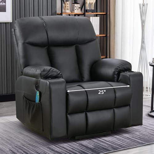 Image of Bonzy Home Extra Wide Lift Chair with Heat and Massage, Faux Leather Power Lift Recliner Massage Chair for Adults Elderly, Upholstered Recliner with 2 Cup Holders, Side Pocket