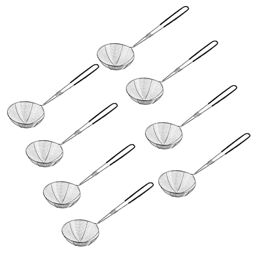 8 pièces Acier Inoxydable Spider Passoire Pot Écumoire avec Silicone Poignée Cuillère à Passoire, Pour Fondue, Tortellini et Boulettes de Viande Petit Passoire en Acier Inoxydable Cover