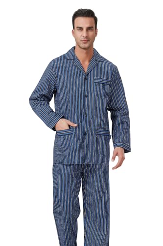 Image of GLOBAL Mens Pajamas Set, 100% Cotton Woven Drawstring Sleepwear Set with Top and Pants /Bottoms