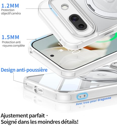 Coque Pixel 9a protection objectifs et anneau support magnétique blanc - 6