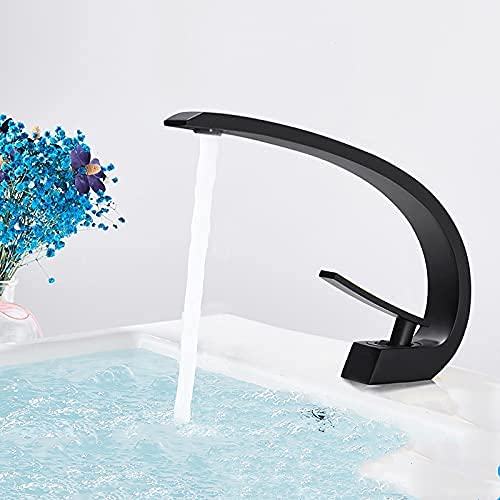 NATWEE Grifo de latón, grifos de lavabo naranja, grifo mezclador de baño moderno, latón, grifo de lavabo, mango de una sola mano, un solo agujero, grifo de grúa elegante, es muy amable de tu parte