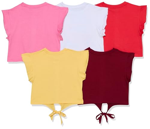 Image of T2F Girls Cotton Printed Flutter Sleeve T-Shirt (Pack of 5)