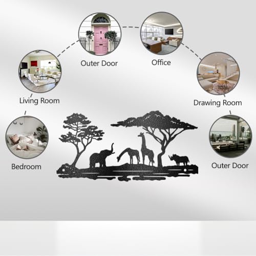 WADORN Black Elephants Metal Wall Art Decor, Animal Wall Silhouette Sculpture - Image 2