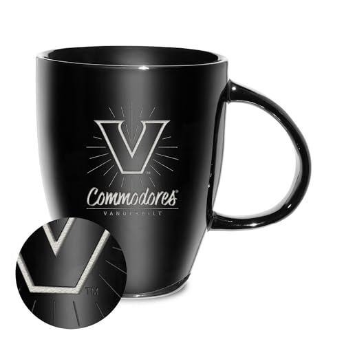 Rico Industries NCAA Vanderbilt Commodores Sunburst Black 18oz Laser Engraved Ceramic Lustre Mug