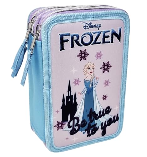 Disney Frozen Be True To You Estuche Multicompartimento 3 Cremallera para la Escuela Completo 44 Piezas Bolígrafos Lápices Colores Rotuladores Giotto, turquesa, Frozen