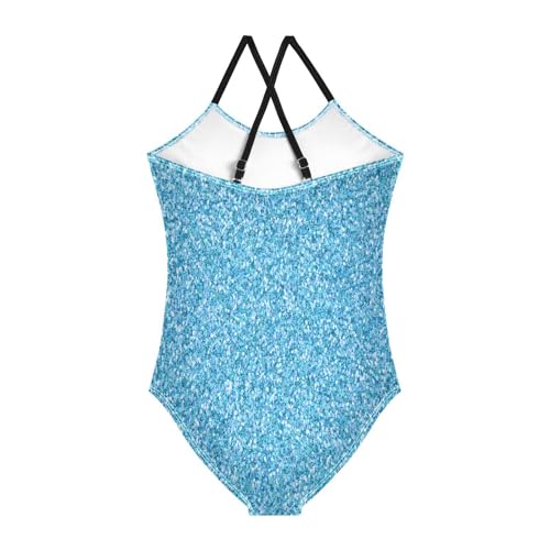 Blue Glitter Girls One Piece Swimsuits Colorful Sport Halter Swimwear Beach Bathing Suit 4T2