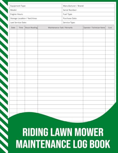 Riding Lawn Mower Maintenance Log Book: Service, Repair & Engine Hours Record for Riding Mowers.