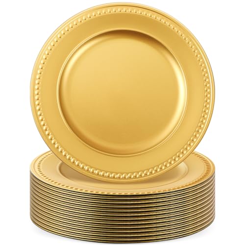 Widecook 12 Pcs 13" Vintage Gold Charger Plates Round Beaded Chargers Bulk for Dinner Plates Serving for 12 Guests for Antique Wedding Holiday Party Bridal Shower Event Dinner Table Setting Decoration by Widecook - Used condition - US$20.51