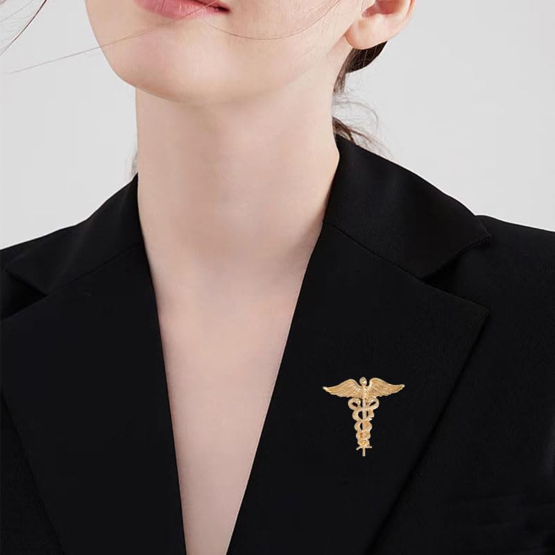 Image of Dreuyet Medical Caduceus Angel Nurse Brooch Pins for Nurse Doctor Medical Symbol Stethoscope Snake Caduceus RN Nursing Badge Crystal Brooches Lapel Pin Wand Brooch Doctor Nurse Therapist Appreciation Jewelry Gift