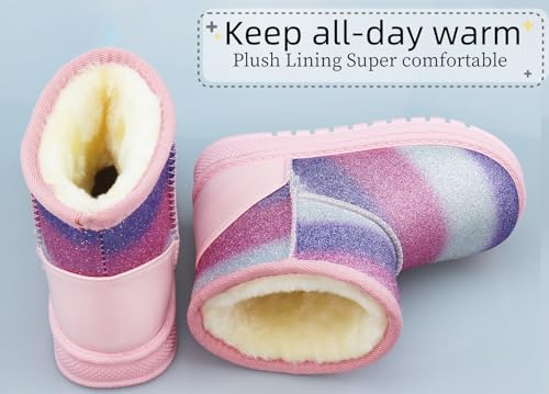 Image of Girls Winter Boots Toddler Girl Boots Warm Sparkle Sequin Outdoor Non-Slip Snow Boot for Little kids