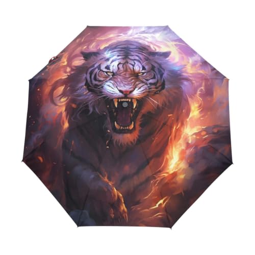 Parapluie coupe-vent tigre blanc automatique pliant solide pour voyage