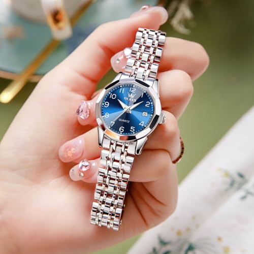 Image of OLEVS Womens Watch Fashion Dress Diamond Female Watches for Ladies Analog Quartz Stainless Steel Waterproof Luminous Day Date Two Tone Wristwatch