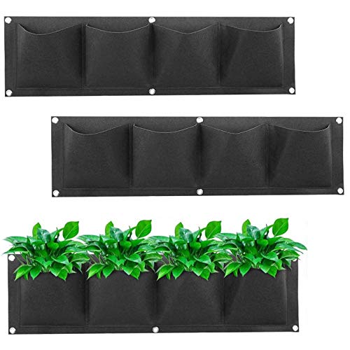 LITLANDSTAR Hanging Grow Bags, 2 Pack 4 Pockets Horizontal Wall Mount Planter Garden Hanging Grow Bags Seedling Wall Planter for Yard Garden Home Decoration, Black