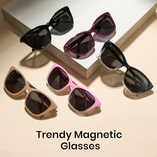 Image of Cyxus Cat Eye Magnetic Clip-On Sunglasses Women Polarized Blue Light Blocking UV400 Protection P1221