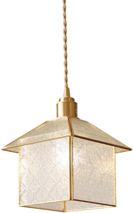 Lampe suspendue rétro en laiton et verre E27 de style petite maison rustique pour chevet