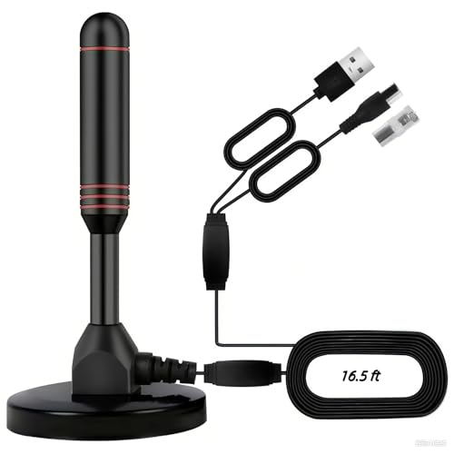 TV Antenna Smart TV Indoor,Long Range Reception for Local Channels with Strong Magnetic Base,Digital Indoor HD Antennas Support 4K 1080p,Easy Installation,16.5ft Length Cable,2 Amplifier Signal