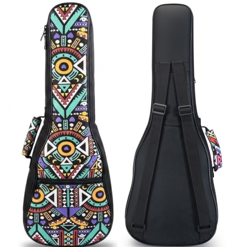 MUINS Ukulele Case 21 Durable Colorful Ukelele Case with Thicker Pad with Double Adjustable Straps Storage and Handle (Blue Geometry Soprano 21 Inch)