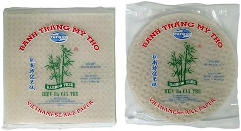 Bamboo Tree Vietnamese Rice Paper Selection - 22cm Round & Square, 340g Each (2 Packets) | Great for Spring Rolls