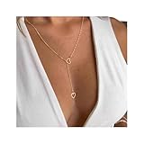 Lariat Necklaces for Women, Dainty Long Y Necklaces 14k Gold Plated Pendant Necklaces Minimalist Heart-Shaped Chain Necklaces Best Idea Gift For Women Girls (Gold)