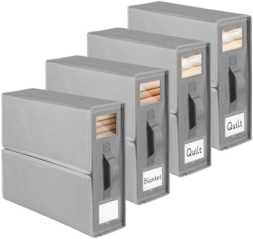 JAECU 4 Stück Aufbewahrung Bettwäsche Organizer, Faltbarer Aufbewahrungstasche für Bettlaken, Oxford-Stoff Aufbewahrungsbox Kann in Kleiderschrank, Unterbett und in Schubladen (Gra