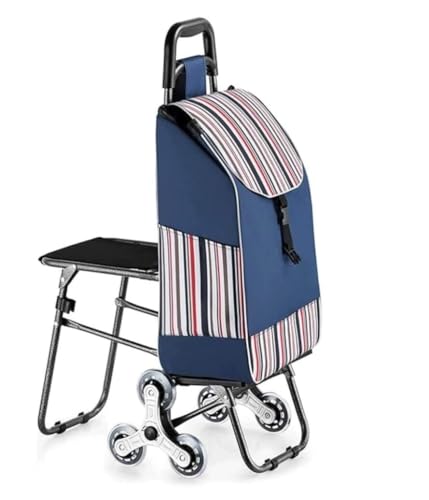 Carrello pieghevole per salire le scale con sedile, carrello portatile per fare la spesa facile sulle scale, leggero e design per comodità (B)