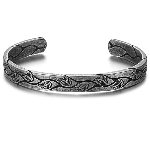 Bracelet femme et homme feuilles de vigne sculptées idée cadeau anniversaire