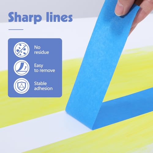 Image of 3 Rolls Blue Painters Tape 2inch Wide Painters Tape Bulk Blue Masking Tape for Wall Painting Edge Treatment DIY Crafts Packaging, 1.89IN x 55Yd x 3 Rolls Small Roll