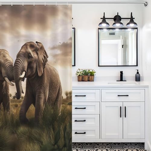 Rideau de douche éléphants en tissu polyester imperméable 140x183cm - 5