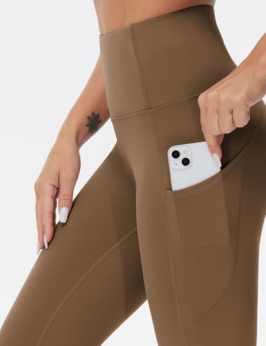 Image of THE GYM PEOPLE Thick High Waist Yoga Pants with Pockets, Tummy Control Workout Running Yoga Leggings for Women