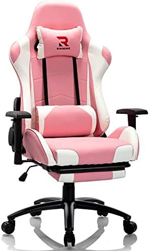 Therapeutic massage Gaming Chair with Footrest Pc Chair Adjustable Swivel Recliner with Headrest and Lumbar Pillow Desk Chair-3476 (Pink)