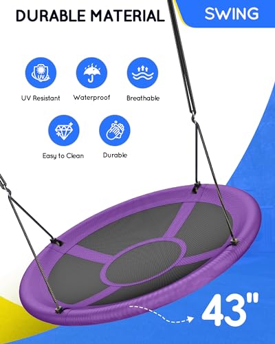 Image of Everyfun 43 inch Saucer Tree Swing for Kids Adult, 700lbs Weight Capacity, Waterproof Flying Saucer Swing with Adjustable Hanging Straps, Swing Seats for Backyard Outdoor Indoor Playground, Purple